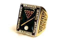 Make A Splash With This One Of A Kind Pool Table Ring Unique Billiard Table Gold Enamel Diamond Ruby And Pearl Rin Billiards Diamond Pool Tables Pearl Ring