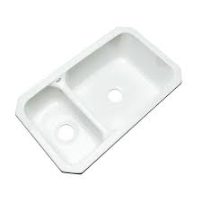 Thermocast Wyndham Undermount Acrylic 33 In Double Bowl Kitchen Sink In White 42000 Um The Home Depot Double Bowl Kitchen Sink Double Basin Kitchen Sink Double Kitchen Sink