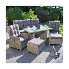 Hochwertige Tischgruppe In Braun Grau Polyrattan Garten Mobel Poly Rattan Speisegruppe Stufenlos Verstellbare Ruckenlehne