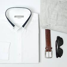 Men S White Shirt With Navy Collar Detailing Formal Shirts For Men Mens Designer Shirts White Shirt Men