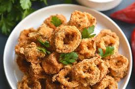 How To Bake Calamari For The Best Spicy Crispy Appetizer Ever Recipe Calamari Recipes Baked Calamari Recipe Almond Flour Pasta Recipe