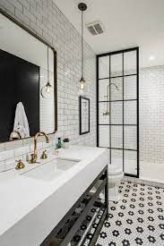 From marble countertops to finely laid ceramic tiling, these all white bathroom ideas and interior designs are anything but basic. 50 Stunning Black And White Subway Tiles Bathroom Design White Bathroom Designs Modern Farmhouse Bathroom Bathroom Design