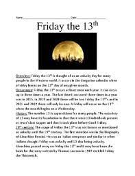 Friday the 13th and other strange superstitions · test your knowledge of signs, omens and other weird ways people increase their good — or . Friday The 13th History Worksheets Teaching Resources Tpt