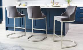 Bar stools with backs are likely to be more comfortable and are ideal if you or your guests will be sitting for a long period of time. Form Brushed Steel And Velvet Kitchen Stools With Back Danetti