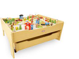 I made my son a low to the ground table so that he could play with trains or anything else comfortably. Amazon Com Little Tikes Real Wooden Train And Kids Table Set With Over 80 Multicolor Pieces Activity Table With Storage Tracks Trains Cars And More Train Set Table Playset For Boys And