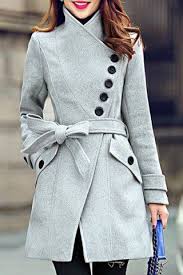 Elegant Stand Collar Candy Color Belt Design Long Sleeve Coat For Women Grey Winter Coat Long Sleeves Coats Fashion