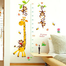 Us 7 02 11 Off Cartoon Child Height Measurement Animal Wall Stickers Cute Giraffe Monkey Bee Bedroom Decor Kids Growth Chart Wardrobe Sticker In