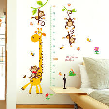 us 7 02 11 off cartoon child height measurement animal wall stickers cute giraffe monkey bee bedroom decor kids growth chart wardrobe sticker in