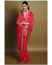 Deepika padukone lycra slik and net sequins work red bollywood style saree: Deepika Padukone In Saree 14 Latest Deepika Padukone Saree Looks
