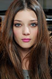Ideal Beauty Natural Brown Hair Big Blue Eyes Soft Eye Makeup Pink Cheeks And Lips Hair Beauty Natural Brown Hair Long Hair Styles
