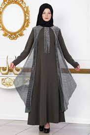 Gumus Dantelli Tesettur Abiye 8815 Haki Moda Maksi Elbiseler Elbiseler