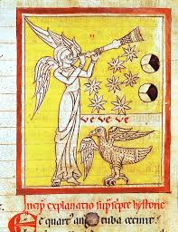 I will make a stormy wind break out in my wrath, and there shall be a deluge of rain in my anger, and great hailstones in wrath to make a full end. The Angel Blowing The Trumpet The Stars And The Eagle Of St John Divine Drawing By Album