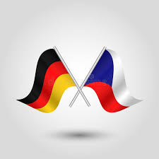 The deutsch flag is colored with red, white, and blue: Vector Two Crossed German And Czech Flags On Silver Sticks Stock Vector Illustration Of Couple Double 110771149