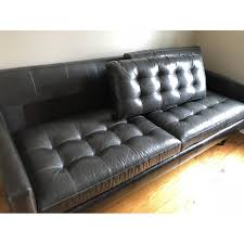A leather sofa has to suit your lifestyle first. Crate Barrel Petrie Leather Mid Century Sofa Aptdeco