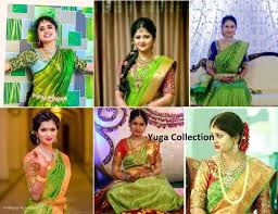 Parrot Green Kanjeevaram Bridal Sarees With Contrast Blouse Combination Bridal Saree Parrot Green Saree Green Saree # hand embroidery parrot designs by angalakruthi #parrot hand embroidery design on blouse. parrot green kanjeevaram bridal sarees