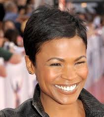Cut your hair at an angle, shorter in the back and longer towards the front, with irregular layers shorter in the back and longer in the front, this picture makes a case for the stacked bob. Photo Gallery Of Nia Long Hairstyles Nia Long Short Hair Nia Long Hair Nia Long