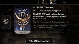 A guide to kyrpt unlocks, as well as character combos and fatalities in mortal kombat x. Bojidar Mitrev On Twitter Finally Got Shao Kahn S Helmet From The Diamond Equipment Pack Took Me Over 10 Packs To Unlock It Time To Test It With Wrath Hammer Mkxmobile Https T Co M8pqsfdqx7