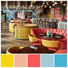 Triadic Colour Scheme Contributes To The Lively Casual Ambience In This Restauran Interior Color Schemes Japanese Restaurant Design Restaurant Interior Design