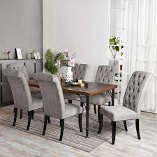 Furniturer Dark Grey Dining Chair Set Upholstered High Back Mdf Wood Set Of 2 Wilona Dark Grey The Home Depot In 2021 Dining Room Chairs Upholstered Dining Chairs Grey Dining Room Chairs