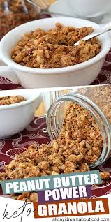 Your New Favorite Breakfast Keto Peanut Butter Granola So Easy To Make Egg Free And It Ma Best Keto Breakfast Peanut Butter Granola Low Carb Peanut Butter