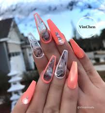 However, not everyone knows that coffin shape can be a lot reserved and today. Peachy Orange Coffin Nails With Glitter Nail And Manicure Trends