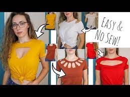 To make this, cut off the collar then cut strips in the middle and the base of the top. Diy No Sew T Shirt Cutting Designs Super Easy Youtube