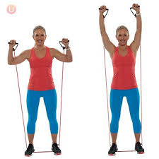 How To Do Resistance Band Overhead Shoulder Press Resistance Band Arm Workout Shoulder Press Workout Flabby Arm Workout