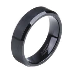 Black Band Engagement Rings For Him 6mm Brushed Mens Black Tungsten Wedding Band With Bevelled Edges Black Tungsten Rings Mens Wedding Bands Tungsten Tungsten Wedding Bands
