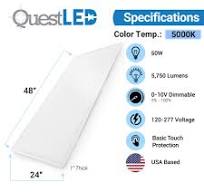 QUEST MANUFACTURING QuestLED 2x4 LED Ceiling Light 4 Pack, 50W, 5000K, Flat Ultra-Slim Dimmable Edge Lit LED Panel Light