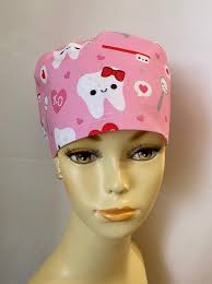 Tooth in Love XOXO Scrub Cap, Scrub Hat, Surgical Cap, Reusable Cap.  Buttons Can Be Added as per Request.