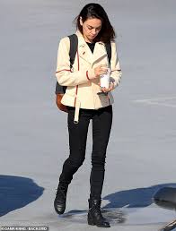 Mila Kunis Goes Make Up Free In Chic Cream And Red Jacket While Heading To Meeting In Beverly Hills Daily Mail Online