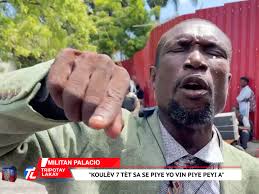 Militan Palacio debake nan Villa D'acceuil, li pat met dlo nan bouch li  poul te kase met nan men moun ki fè pati konsèy Prezidansyèl 9 tèt la  ansanm ak Moise Jean Charles.