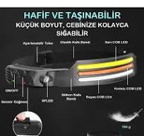 Kafa Feneri Cob Led Hareket Sensörlü Şarjlı Kafa Lambası 10 Modlu Flaşör  Çakarlı Suya Dayanıklı