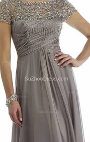 Grey Mother Of The Bride Dresses Scoop Beading Floor Length Elegant Zipper A Line Chiffon Evening Gowns Vestidos Belos Vestidos Roupa De Cerimonia