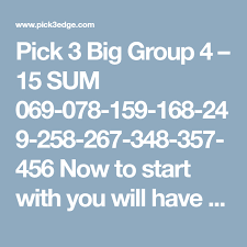 Pick 3 Big Group 4 15 Sum 069 078 159 168 249 258 267 348 357 456 Now To Start With You Will Have To Track The Sums Back Lottery Numbers Pick 3 Lottery Sum