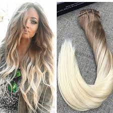 Ombre Balayage Ash Brown To Platium Blonde Remy Clip In Human Hair Extensions Ugea Ombr Brown Ombre Hair Color Human Hair Extensions Ombre Hair Color