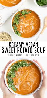 Creamy Vegan Sweet Potato Soup Recipe In 2020 Sweet Potato Soup Vegan Sweet Potato Soup Vegetarian Soup Recipes