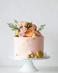 Delicious cakes for that special someone: Blush And Gold Floral Cake On 14 Inch White Cake Stand I Sarah S Stands Floral Cake Birthday Christening Cake Girls Pink Gold Cake