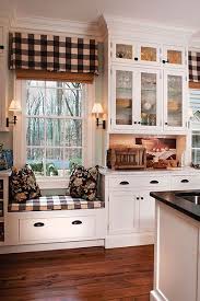 Black And Cream White Buffalo Check Window Covering And Window Seat Fabric Updat Farmhouse Kitchen Decor Farmhouse Kitchen Design Modern Farmhouse Kitchens