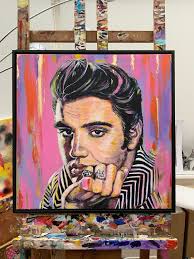 Elvis Presley painting, Elvis wall art, framed in smart black wood, ideal  for Elvis Presley fans, Elvis art, Father's Day gift