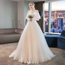 Elegant Ivory Wedding Dresses 2019 A Line Princess Pleated Lace Beading Crystal Off The Shoulder Short Sleeve Backless Court Train Ball Gowns Wedding Ivory Wedding Dress Ivory Wedding Gown