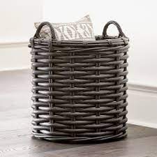 These black round bamboo basket have a broad spectrum of designs for every customer, whether the black round bamboo basket are made of distinct materials such as paper ropes, wood, metals. Black Rattan Woven Round Basket Reviews Crate And Barrel In 2021 Round Basket Crate And Barrel Decorative Storage Baskets