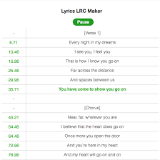 Lrc Maker Generator Online Music Subtitles Made Easy Megalobiz Current line detection in synced lyrics still need some work the format seems correct, please make sure the lrc file is in the same dir of the audio file and has exactly the same name. lrc maker generator online music