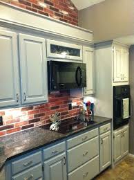 Kitchen Red Brick Backsplash And Wall Grey Cabinets Brick Backsplash Kitchen Brick Backsplash Brick Kitchen