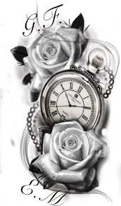 Composition with flower and pocket watch on chain. 36 Ideas For Tattoo Compass Design Ideas Pocket Watches Pocket Watch Tattoos Clock Tattoo Design Watch Tattoos