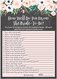 Ask them some silly questions to get them involved in the party, and to see who really knows the bride and groom the best. Amazon Com 25 Floral How Well Do You Know The Bride Bridal Wedding Shower Or Bachelorette Party Game Flowers Who Knows The Best Does The Groom Couples Guessing Question Set Of Cards Pack
