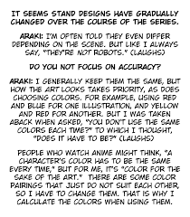 'do you remember how many breads you have eaten in your life?', 'yare yare daze.', and 'when someone insults you, even murder is forgivable? Jojo S Bizarre Encyclopedia Auf Twitter Hirohiko Araki On Stand Design Colors From The Giogio S Bizarre Adventure Strategy Guide 2002