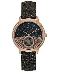 Black And Rose Gold Watch Womens Guess Women 39 S Black Glitter Leather Strap Watch 40mm Macys Com Guess Women Watches Womens Watches Silver Watches Women