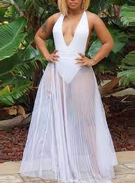 Women S Semi Sheer Chiffon Maxi Skirt Elasticized Waistline Gathers White