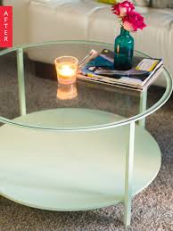 Then i found the vittsjo coffee table from ikea which is a perfect size for the space 30 diameter. Before After Vittsjo Coffee Table Is Mint To Be Glasbord Inredning Vardagsrum Interior